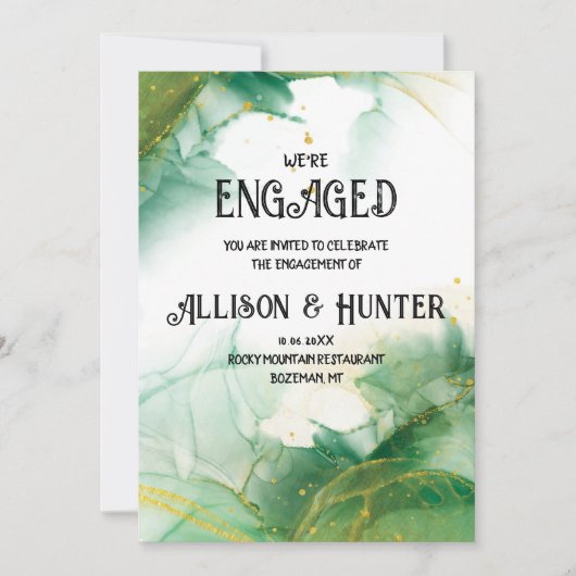 Waterverf Spring Green Verloving Invitation Kaart (Voorkant)