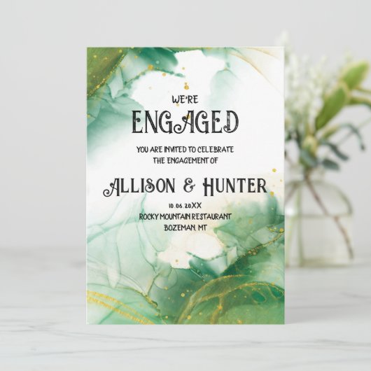 Waterverf Spring Green Verloving Invitation Kaart (Staand voorkant)