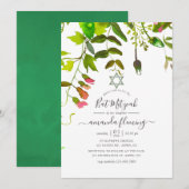 Waterverf Spring Greenery Bat Mitzvah Kaart (Voorkant / Achterkant)