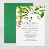 Waterverf Spring Greenery Bat Mitzvah Kaart (Voorkant / Achterkant)