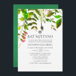 Waterverf Spring Greenery Bat Mitzvah Kaart<br><div class="desc">Trendy groen en wit lente gebladerte vleermuis mitzvah uitnodigingen aan te passen aan uw event specificaties.</div>