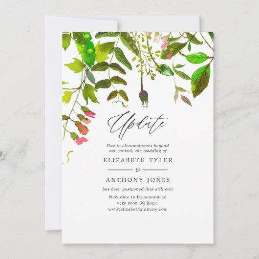 Waterverf Spring Greenery Wedding Update Kaart (Voorkant)