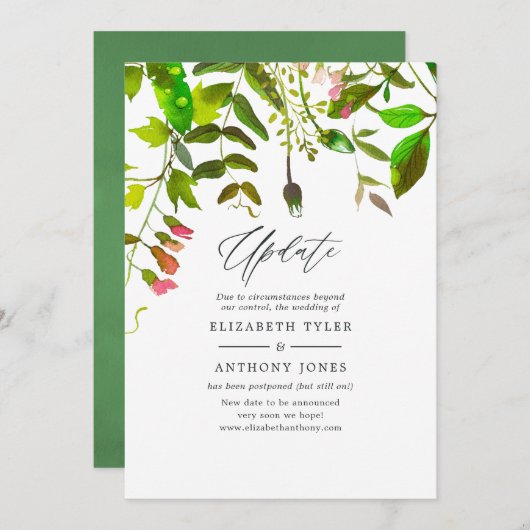 Waterverf Spring Greenery Wedding Update Kaart (Voorkant / Achterkant)