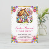 Waterverf Spring House Rabbits Paasbrunch Kaart (Staand voorkant)