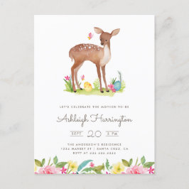 Waterverf Spring Meadow Flowers Deer Baby shower Uitnodiging Briefkaart