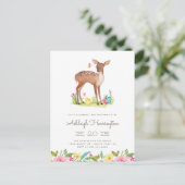 Waterverf Spring Meadow Flowers Deer Baby shower Uitnodiging Briefkaart (Staand voorkant)