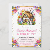 Waterverf Spring Rabbits House Paasbrunch Kaart (Voorkant)