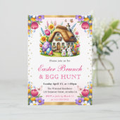 Waterverf Spring Rabbits House Paasbrunch Kaart (Staand voorkant)