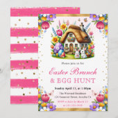 Waterverf Spring Rabbits House Paasbrunch Kaart (Voorkant / Achterkant)