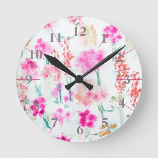 Waterverf Spring Sunshine Flower Garden Clock Ronde Klok (Voorkant)