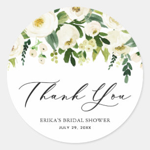 Waterverf Spring White Flowers Garland Dank je Ronde Sticker
