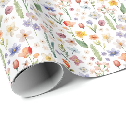 Waterverf Spring Wildflower Garden Wrapping Paper Cadeaupapier (Rol Hoek)