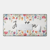 Waterverf Spring Wildflower gepersonaliseerd Bureaumat (Keyboard & Muis)