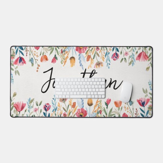 Waterverf Spring Wildflower gepersonaliseerd Bureaumat (Keyboard & Muis)