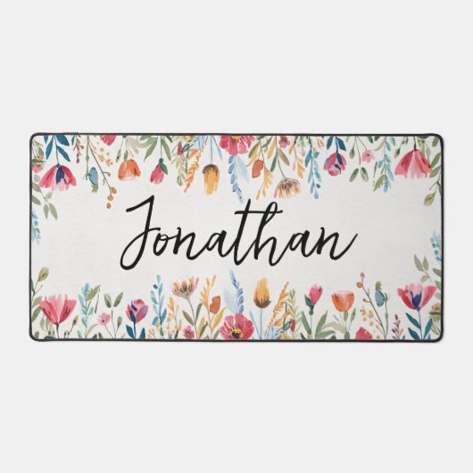 Waterverf Spring Wildflower gepersonaliseerd Bureaumat (Voorkant)