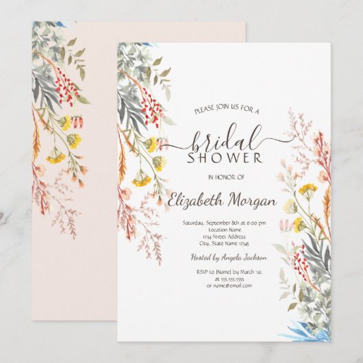 Waterverf Spring Wildflower Meadow Gedroogd Kaart (Voorkant / Achterkant)