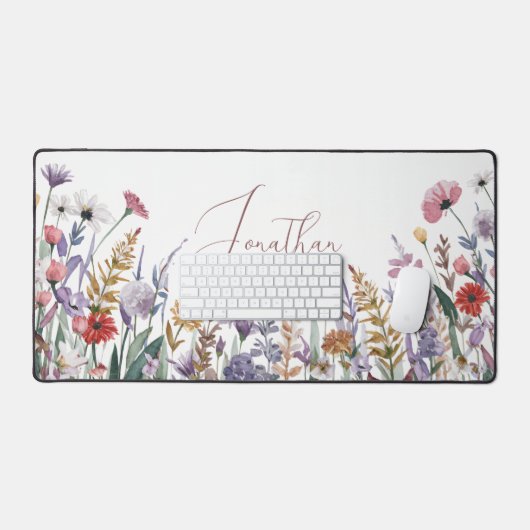 Waterverf Spring Wildflower Script naam Bureaumat (Keyboard & Muis)