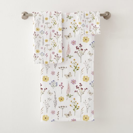 Waterverf Spring Wildflowers Pattern Bad Handdoek (Insitu)