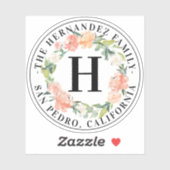 Waterverf Spring Wreath Monogram Familiebedrijf Sticker (Vel)