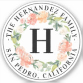 Waterverf Spring Wreath Monogram Familiebedrijf Sticker (Voorkant)