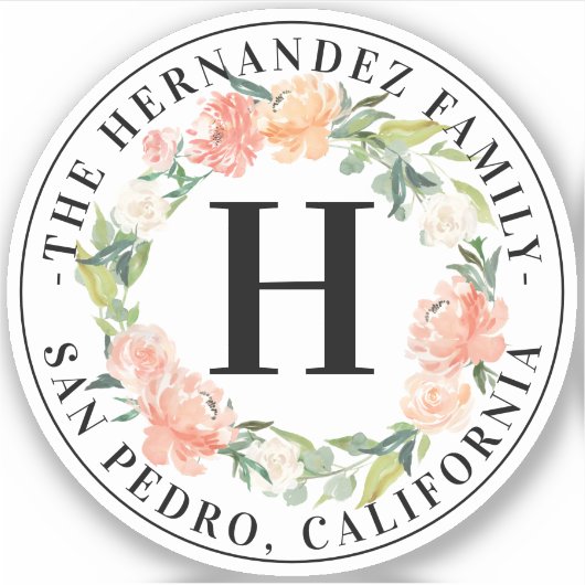Waterverf Spring Wreath Monogram Familiebedrijf Sticker (Voorkant)