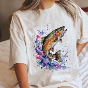 Waterverf Springende Regenboogforel Spat Kunst Tri-Blend Shirt