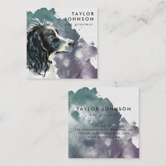 Waterverf Springer Spaniel Dog Groomer Vierkante Visitekaartje (Voorkant / Achterkant)