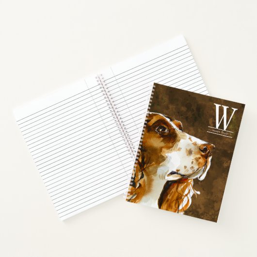 Waterverf Springer Spaniel Modern Monogram Notitieboek (Binnen)