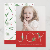 Waterverf Springs Red Christmas Joy Fotokaart Feestdagenkaart (Voorkant / Achterkant)