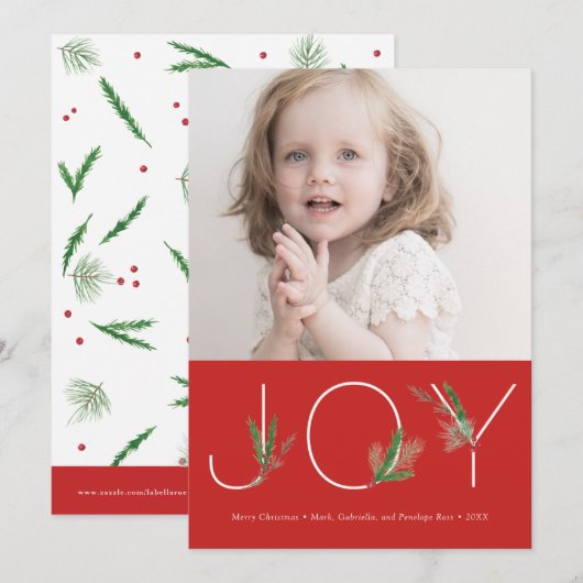 Waterverf Springs Red Christmas Joy Fotokaart Feestdagenkaart (Voorkant / Achterkant)