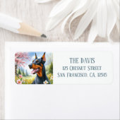 Waterverf Springtime bloemenveld Doberman - Etiket (Insitu)