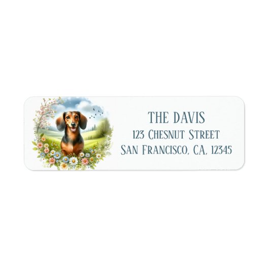 Waterverf Springtime Field of Flowers Dachshund - Etiket (Voorkant)