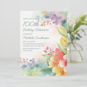 Waterverf Springtime Flowers 100th Birthday Kaart (Staand voorkant)