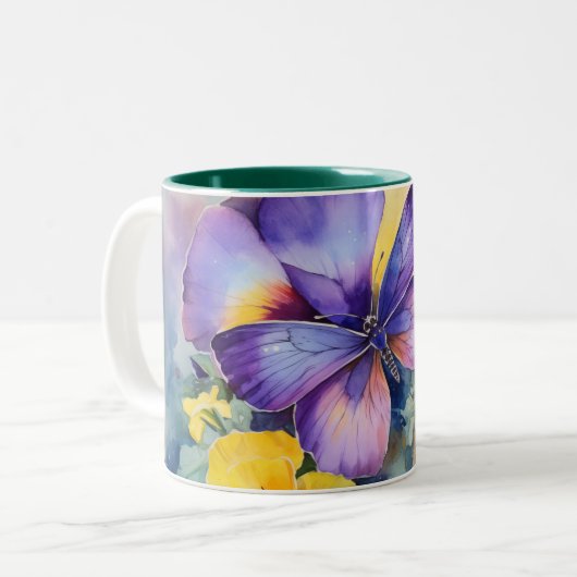 Waterverf Springtime Paarse Vlinder Keramische Mok (Voorkant links)