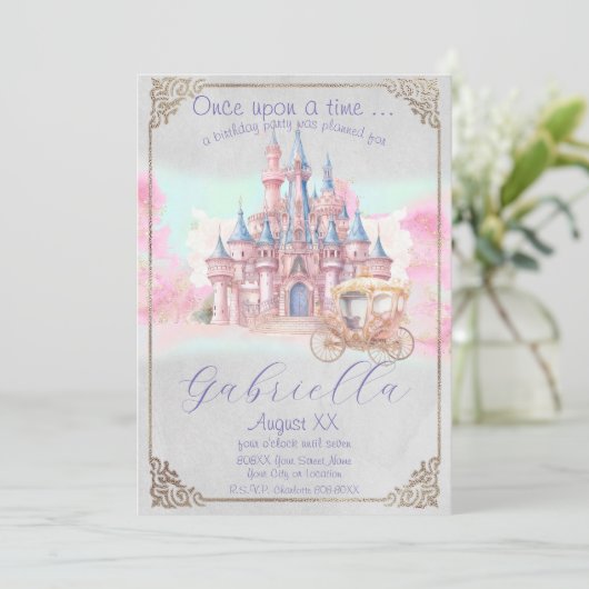 Waterverf Sprookje Thema Castle & Carriage Kaart (Staand voorkant)