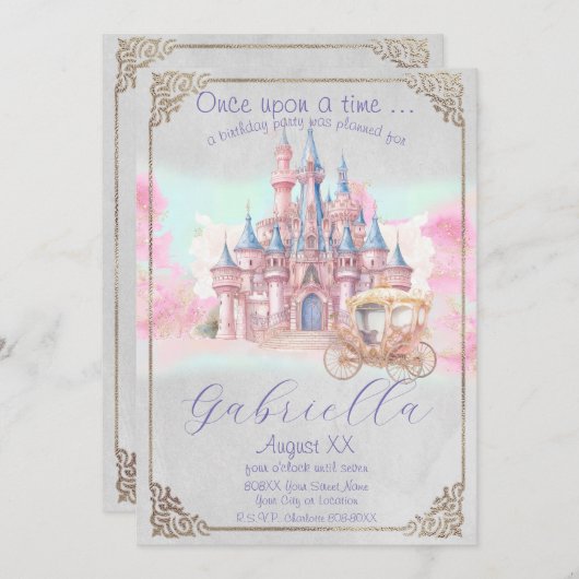 Waterverf Sprookje Thema Castle & Carriage Kaart (Voorkant / Achterkant)