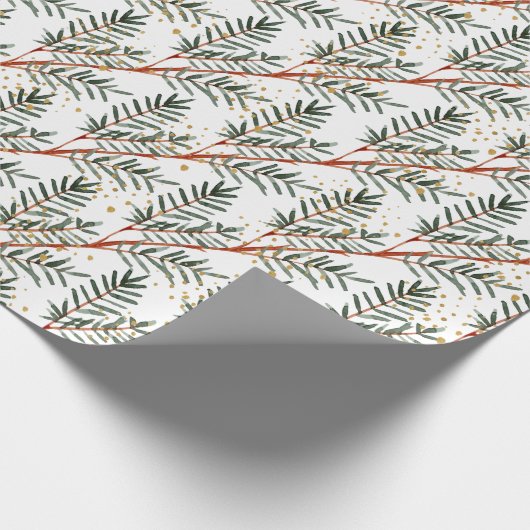 Waterverf Spruce Tree Branches & Gold Splash Cadeaupapier (Hoek)