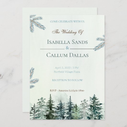 Waterverf Spruce Tree Weddenschap Kaart (Voorkant / Achterkant)