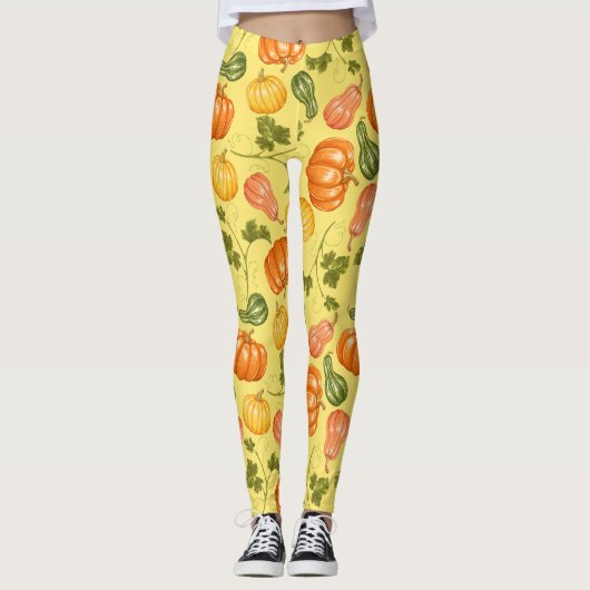 Waterverf Squash, Pumpkin and Leaves Pattern Leggings (Voorkant)