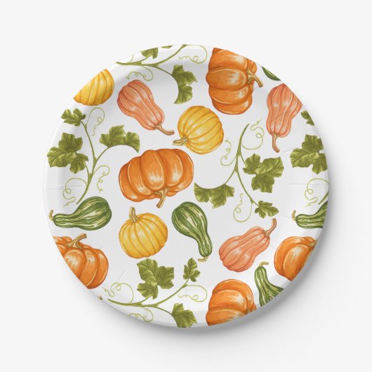 Waterverf Squash, Pumpkin and Leaves Pattern Papieren Bordje (Voorkant)
