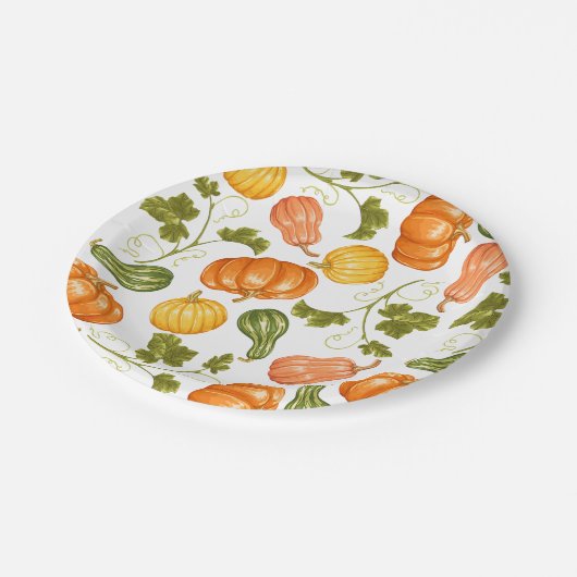 Waterverf Squash, Pumpkin and Leaves Pattern Papieren Bordje (Gekanteld)