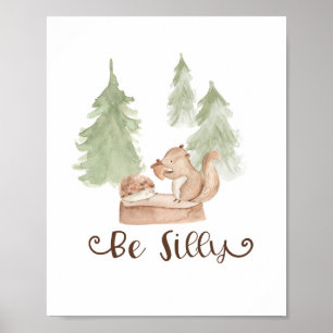 Waterverf Squirrel Woodland wordt Gekke Poster