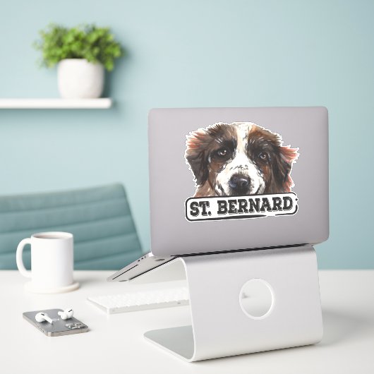 Waterverf St. Bernard Sticker (Laptop op bureau)