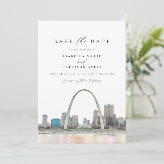 Waterverf St. Louis Arch Wedding Save the Date Kaart (Staand voorkant)