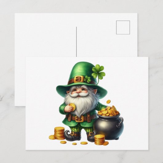 Waterverf St Patrick Leprechaun Pot van goud Briefkaart (Voorkant / Achterkant)
