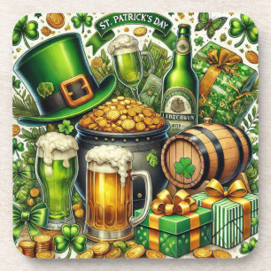 Waterverf St. Patrick's Day Bier, Munten & Klaver Bier Onderzetter