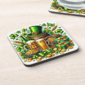 Waterverf St Patrick's Day Bier, Munten & Shamrock Bier Onderzetter (Linkerzijde)