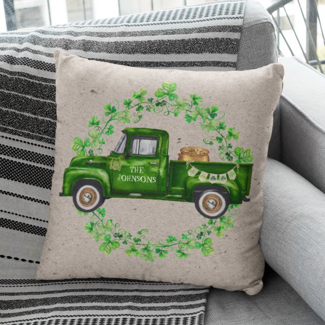 Waterverf St. Patrick's Day Green Truck Clover Kussen (Creator heeft geüpload)