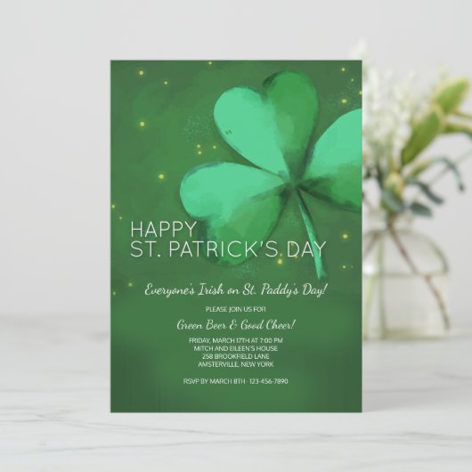 Waterverf St. Patrick's Day Invitation Kaart (Staand voorkant)