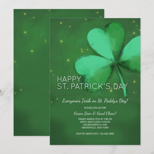 Waterverf St. Patrick's Day Invitation Kaart (Voorkant / Achterkant)